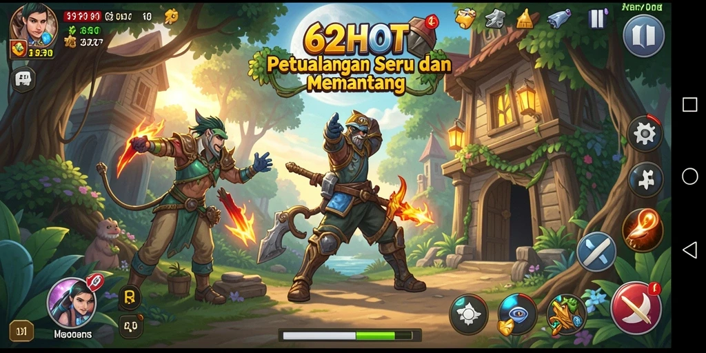 Tangkapan layar menunjukkan gameplay seru 62HOT dengan aksi petualangan yang mendebarkan.