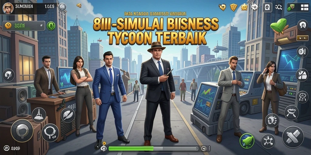 Tampilan gameplay 8II yang mengasyikkan dengan simulasi bisnis Tycoon.