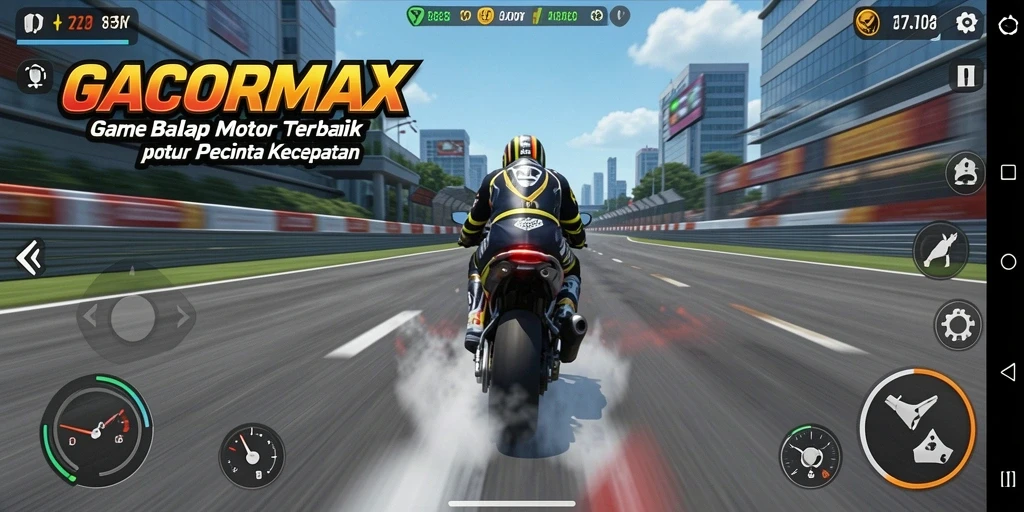 Tampilan gameplay seru di GACORMAX dengan balapan motor yang mendebarkan.