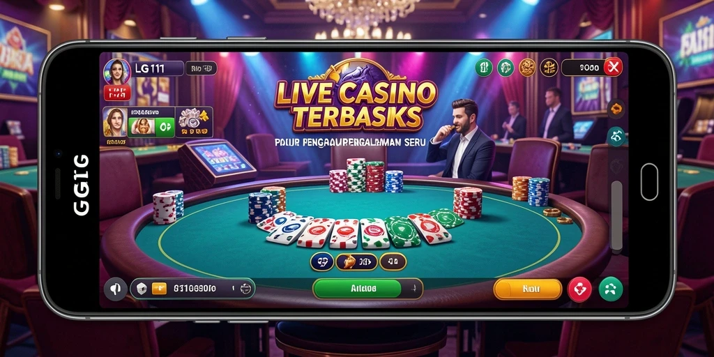 Screenshot gameplay Live Casino menampilkan dealer ramah dan meja permainan yang menarik.