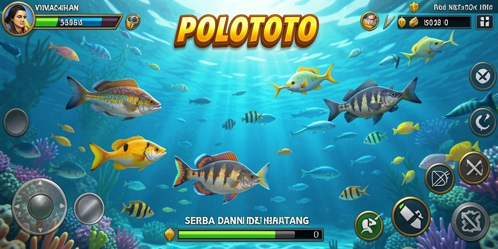 Screenshot gameplay POLOTOTO menampilkan aksi seru menembak ikan.