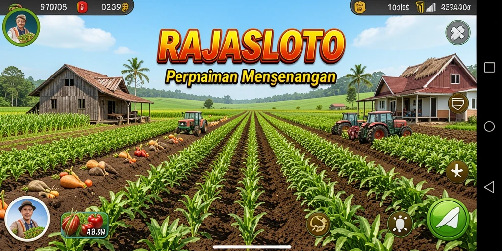 Screenshot gameplay RAJASLOTO menampilkan aktivitas bertani yang seru.