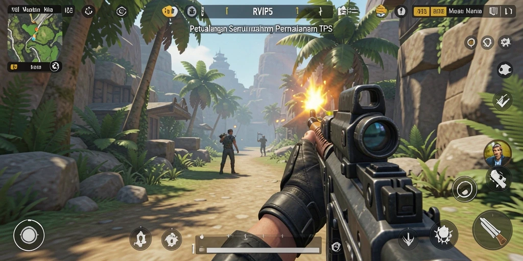 Tangkapan layar utama RVIP5 menampilkan aksi gameplay TPS yang menegangkan.