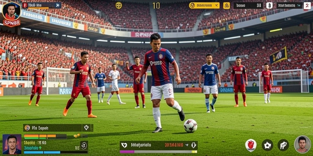 Screenshot gameplay SPN88 menunjukkan aksi seru di lapangan sepak bola.