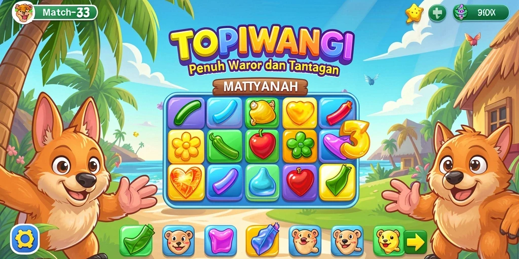 Tampilan gameplay seru dalam game Match-3 TOPIWANGI.
