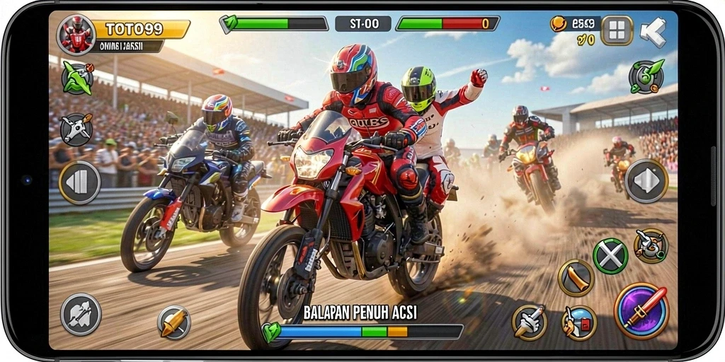 Gameplay mendebarkan dan grafis menarik dalam balapan motor.